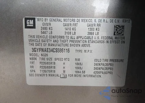 2012 Cadillac Srx Luxury Collection из США, поврежденный, VIN 3GYFNAE34CS586116